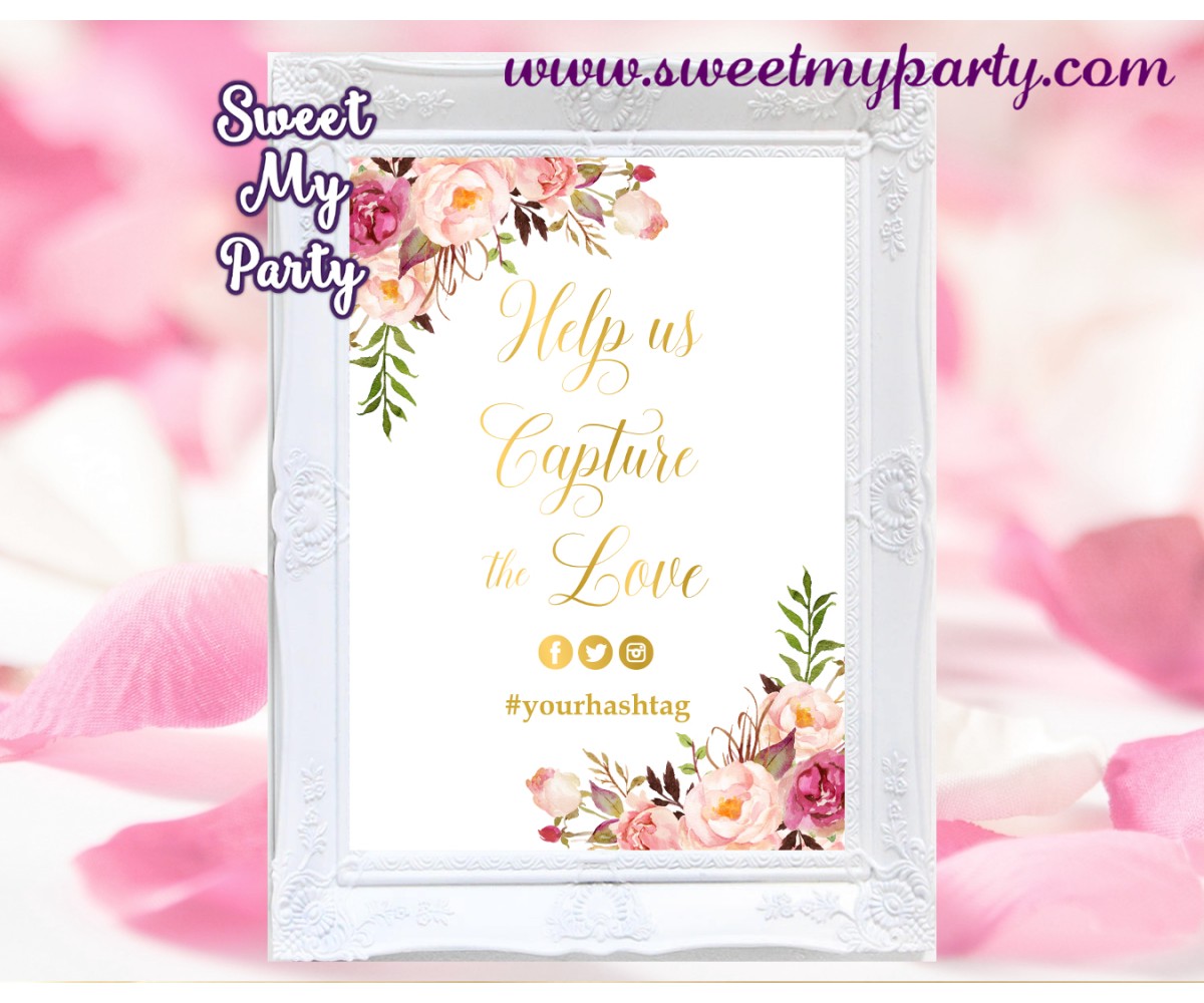 Floral hashtag sign template,Gold hashtag sign template, (31i)